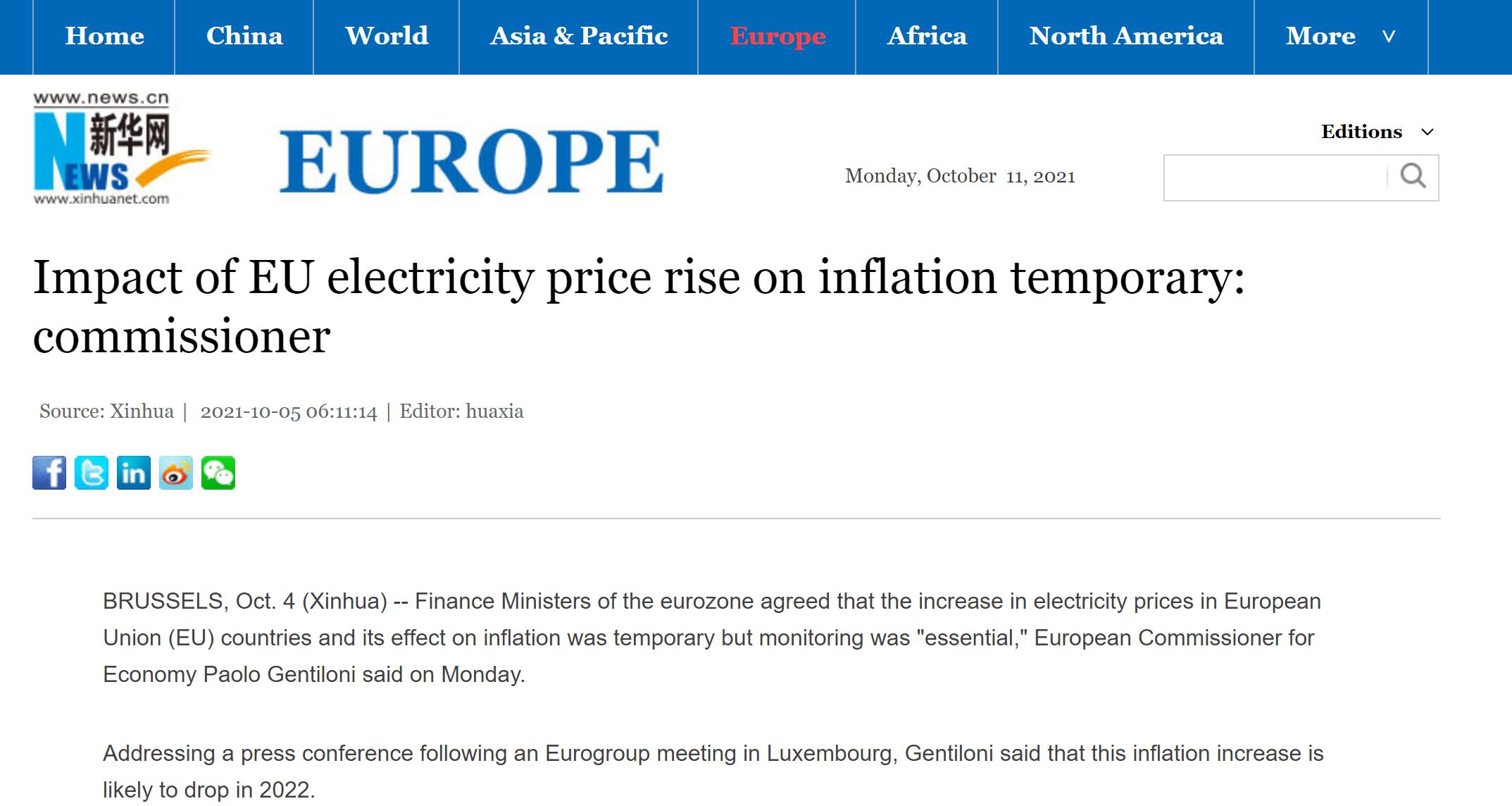 EU Electricity Price Rise, China Strengthens Financial Support For Coal, Electricity Production.