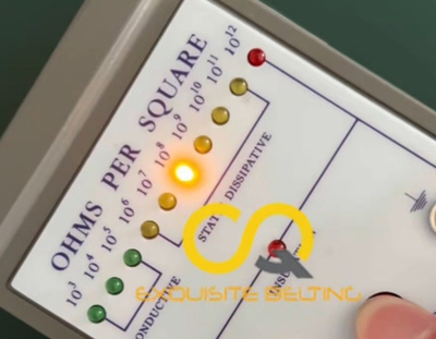 10^8 Ω Permanently antistatic PU conveyor belt.